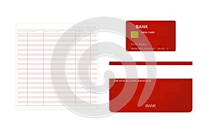 Red bank passbook closed and open And set of cash card set photo